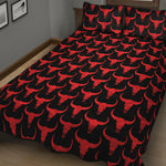 Red And Black Bull Skull Pattern Print Quilt Bed Set