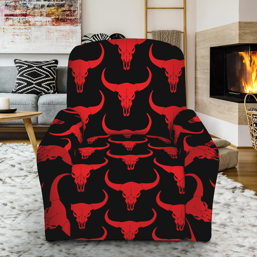 Red And Black Bull Skull Pattern Print Recliner Slipcover