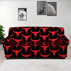 Red And Black Bull Skull Pattern Print Sofa Cover