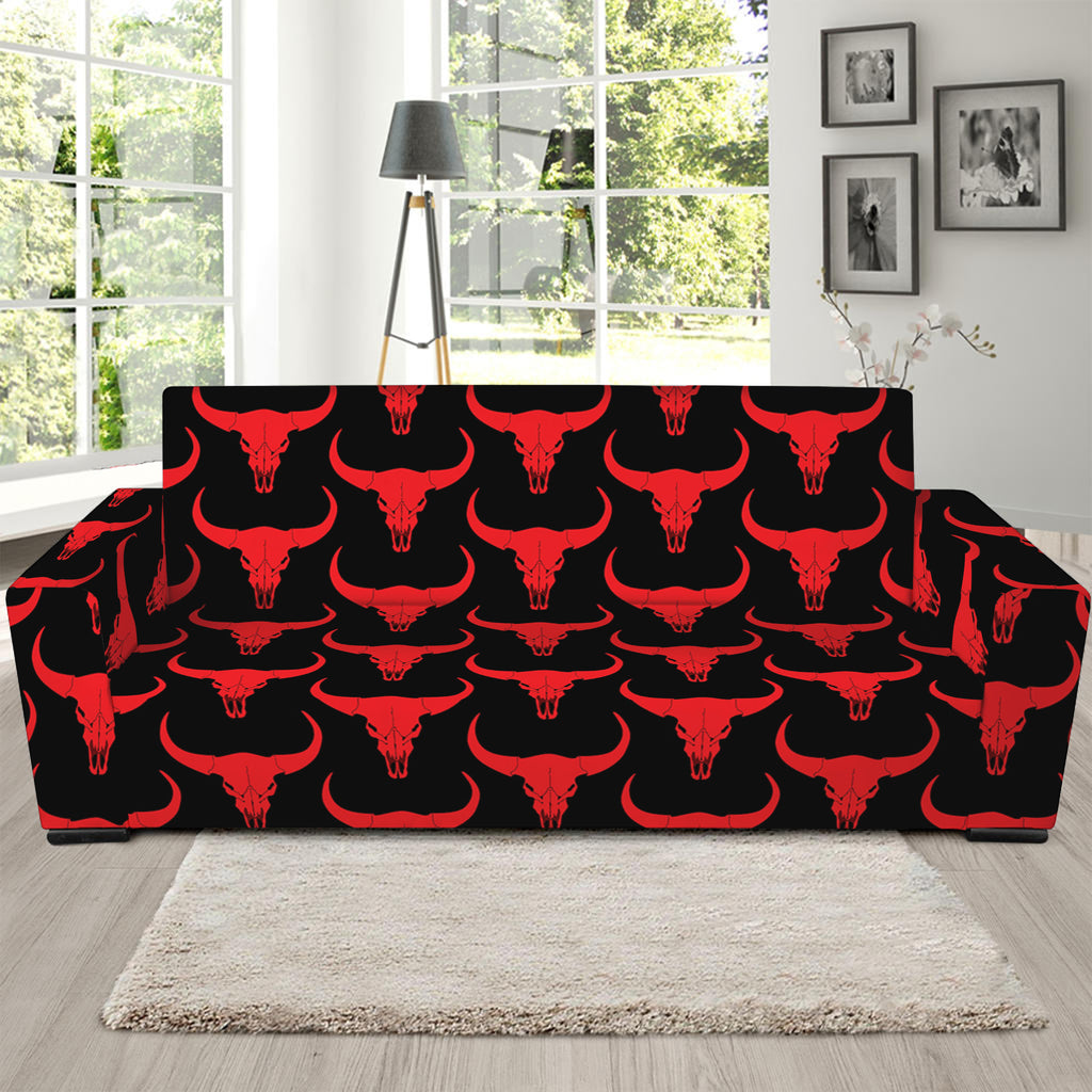 Red And Black Bull Skull Pattern Print Sofa Slipcover