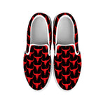 Red And Black Bull Skull Pattern Print White Slip On Shoes