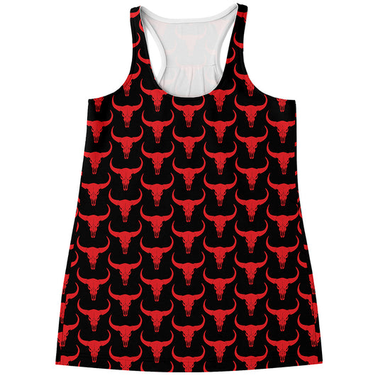 Red And Black Bull Skull Pattern Print Women's Racerback Tank Top