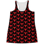 Red And Black Bull Skull Pattern Print Women's Racerback Tank Top