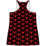 Red And Black Bull Skull Pattern Print Women's Racerback Tank Top