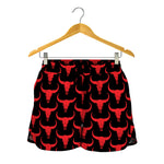Red And Black Bull Skull Pattern Print Women's Shorts
