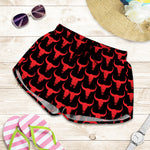 Red And Black Bull Skull Pattern Print Women's Shorts