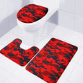 Red And Black Camouflage Print 3 Piece Bath Mat Set