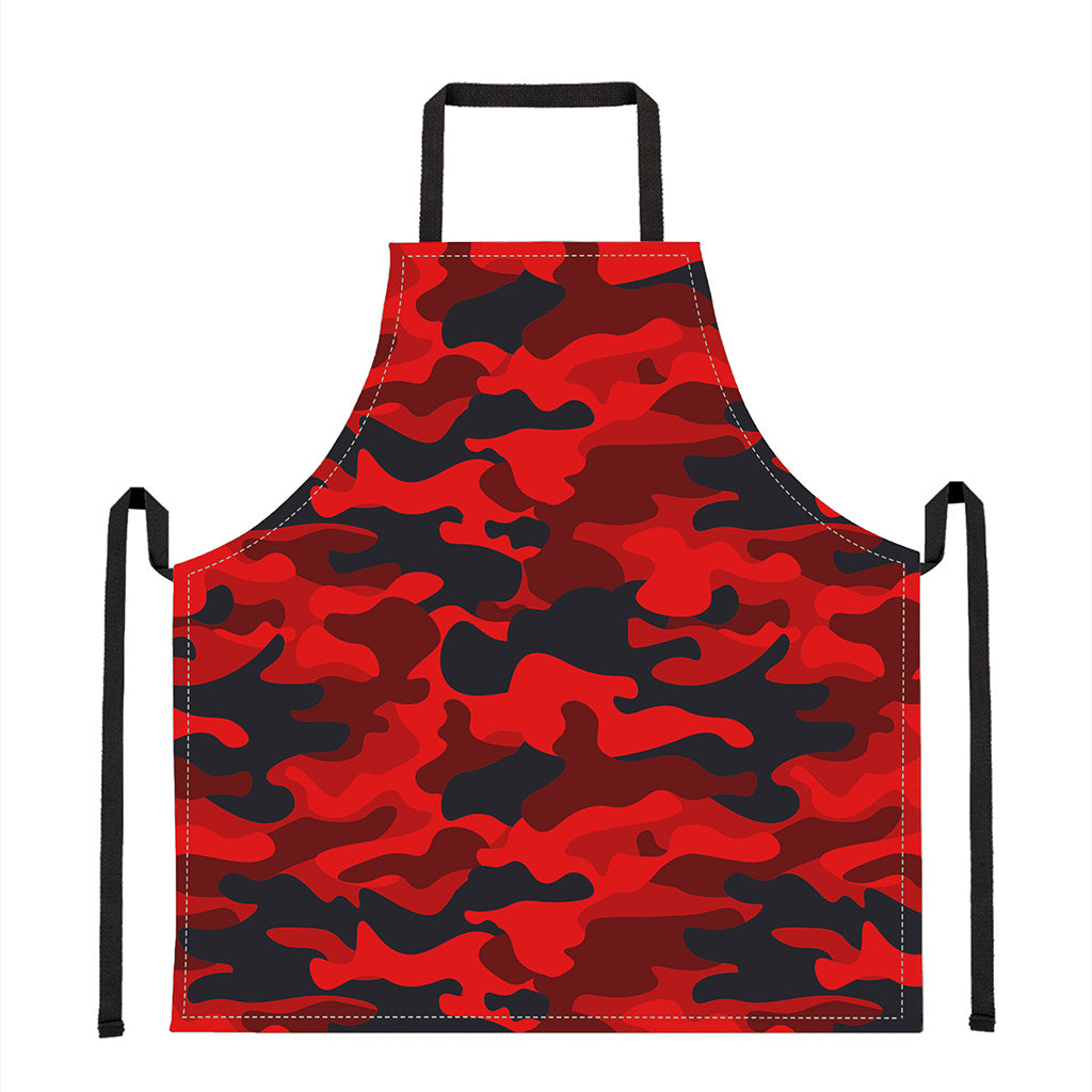 Red And Black Camouflage Print Apron