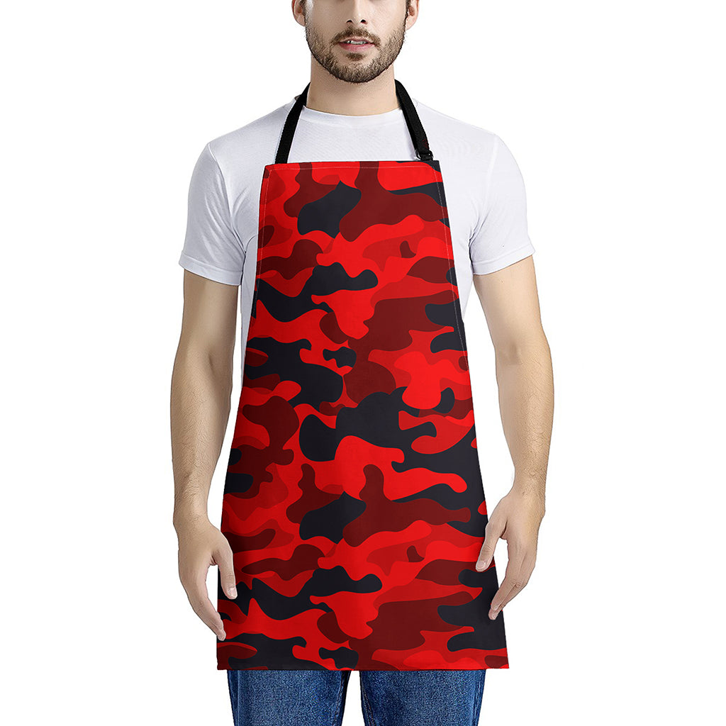 Red And Black Camouflage Print Apron