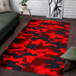 Red And Black Camouflage Print Area Rug GearFrost