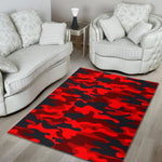 Red And Black Camouflage Print Area Rug GearFrost