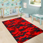 Red And Black Camouflage Print Area Rug GearFrost