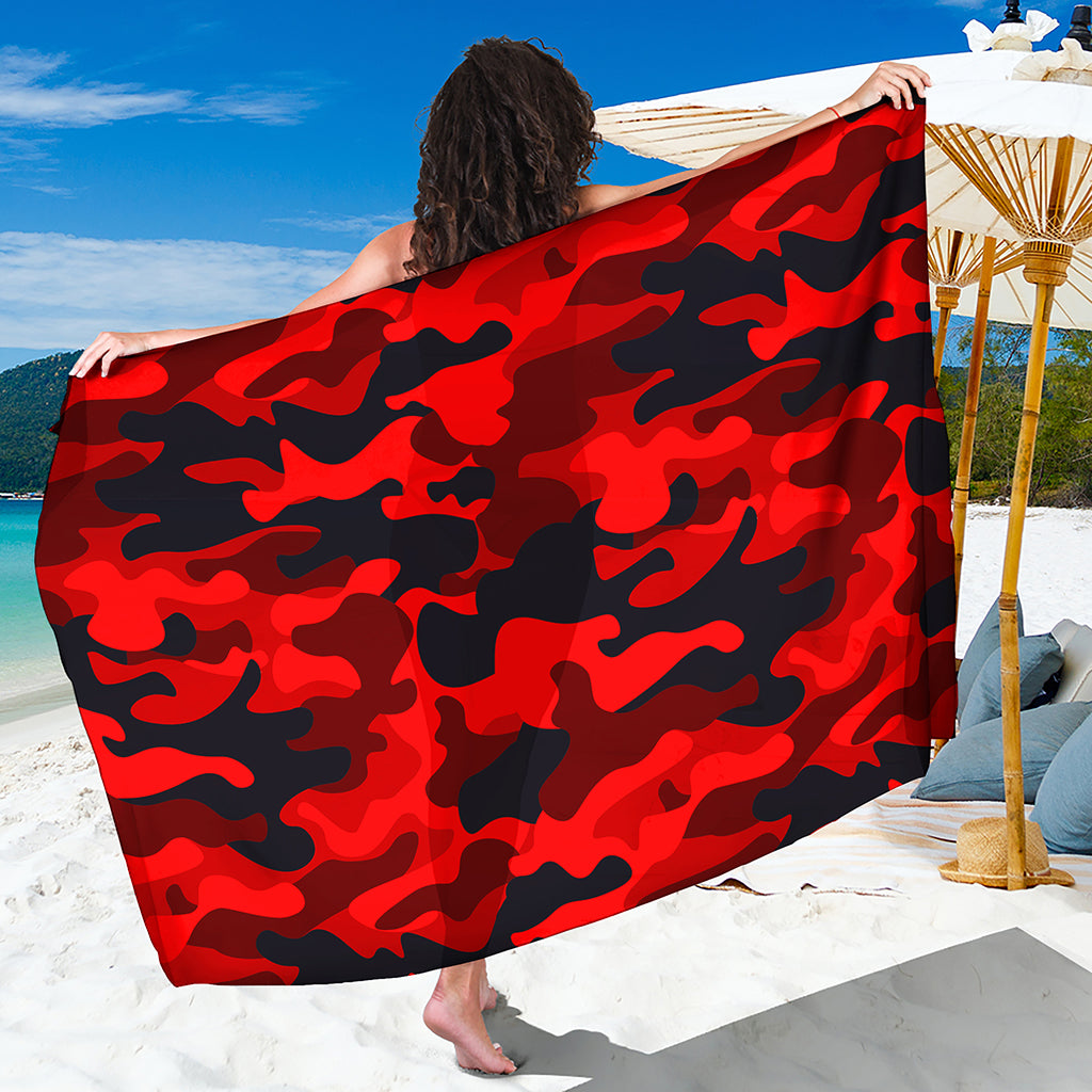 Red And Black Camouflage Print Beach Sarong Wrap