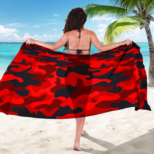 Red And Black Camouflage Print Beach Sarong Wrap