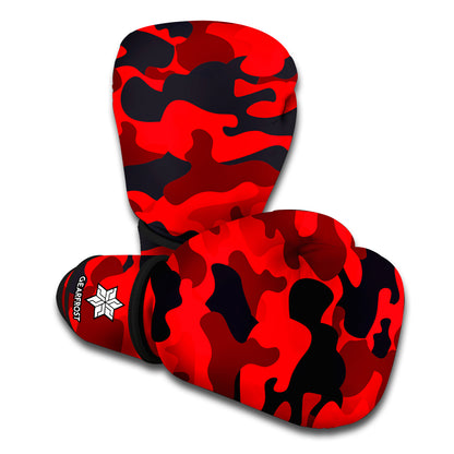 Red And Black Camouflage Print Boxing Gloves