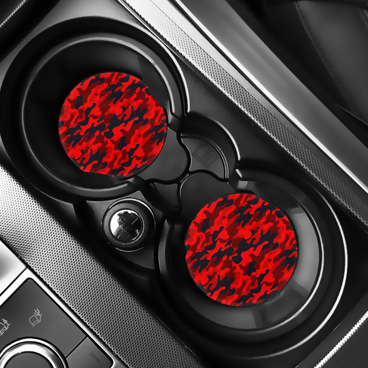 Red And Black Camouflage Print Car Coasters