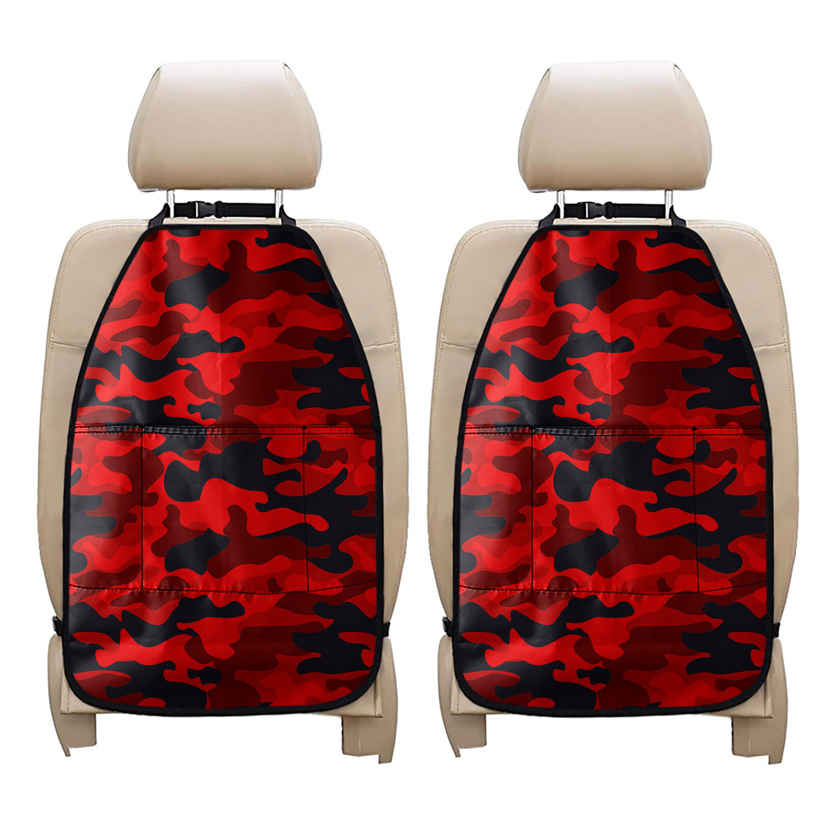 Red And Black Camouflage Print Car Seat Organizers