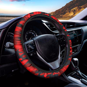 Red And Black Camouflage Print Car Steering Wheel Cover