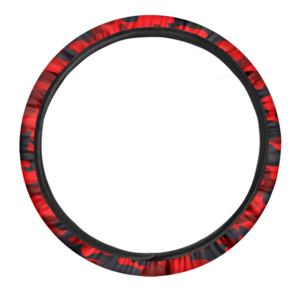 Red And Black Camouflage Print Car Steering Wheel Cover