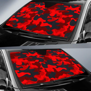 Red And Black Camouflage Print Car Sun Shade GearFrost