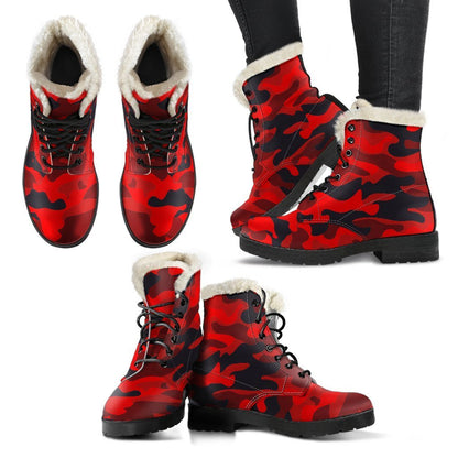 Red And Black Camouflage Print Comfy Boots GearFrost