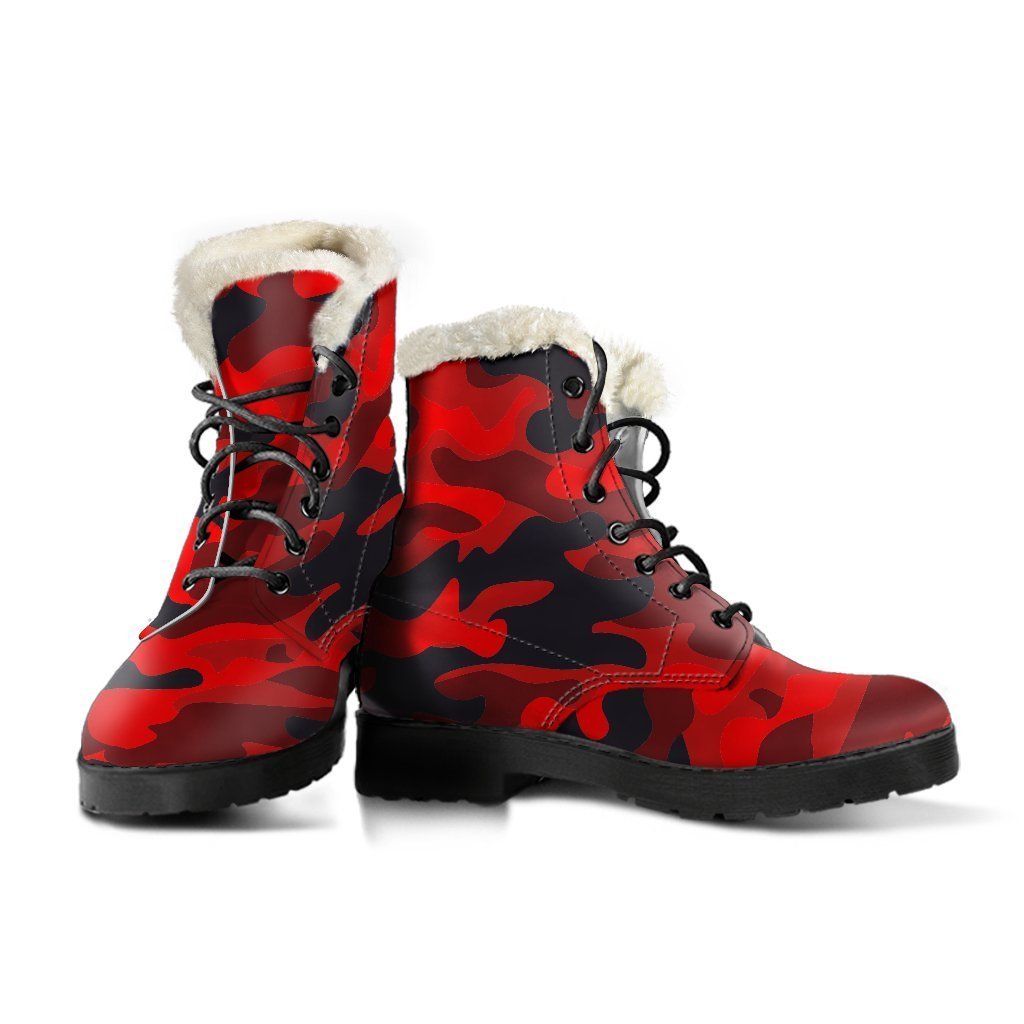 Red And Black Camouflage Print Comfy Boots GearFrost