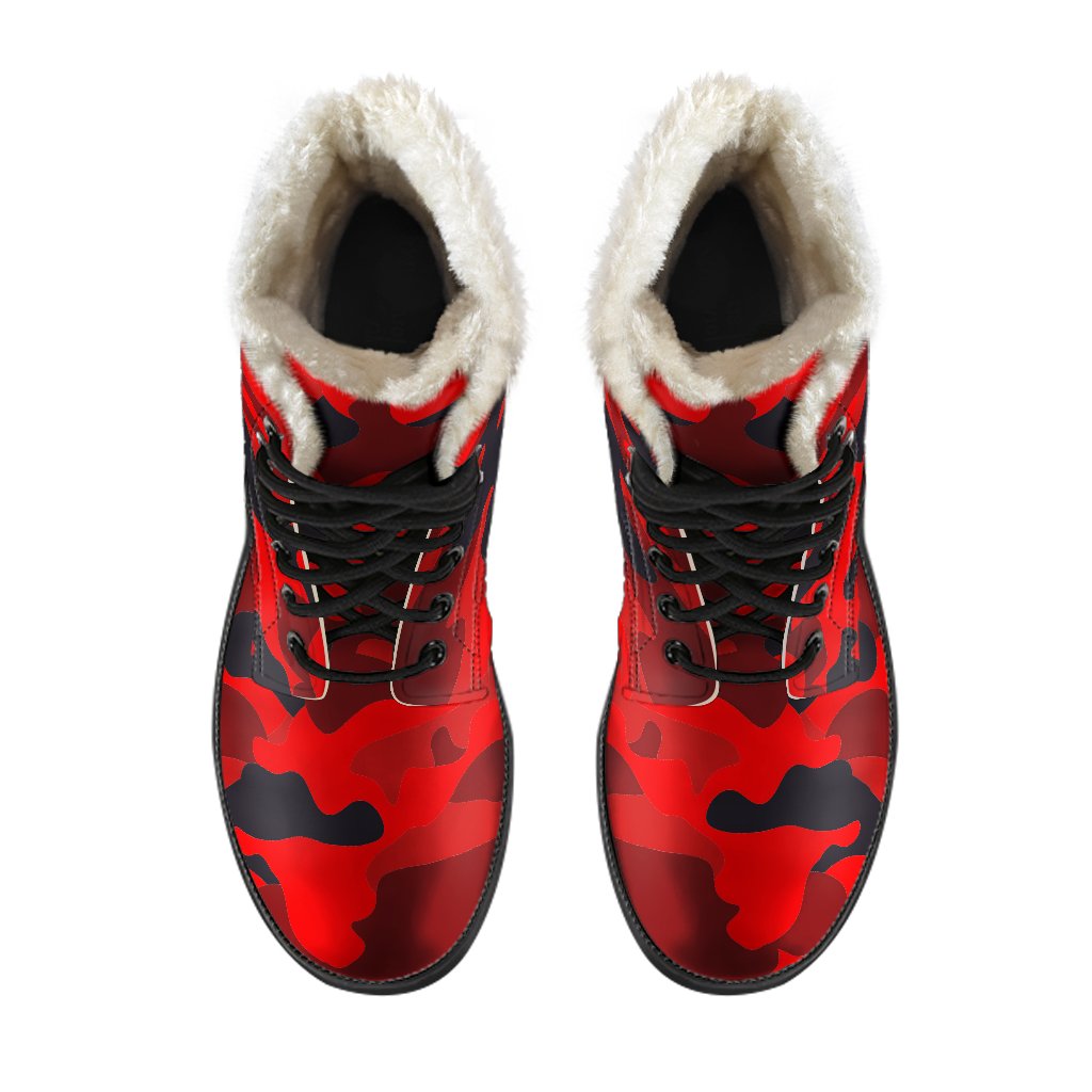 Red And Black Camouflage Print Comfy Boots GearFrost