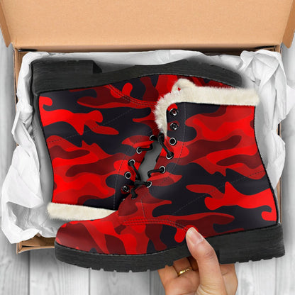 Red And Black Camouflage Print Comfy Boots GearFrost