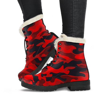 Red And Black Camouflage Print Comfy Boots GearFrost