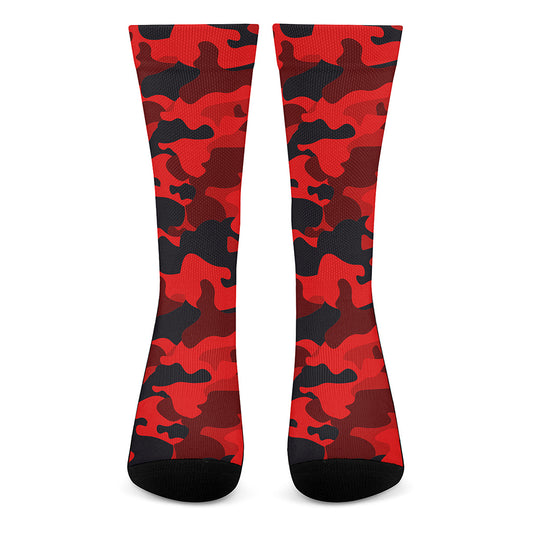 Red And Black Camouflage Print Crew Socks