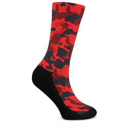 Red And Black Camouflage Print Crew Socks