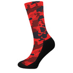 Red And Black Camouflage Print Crew Socks