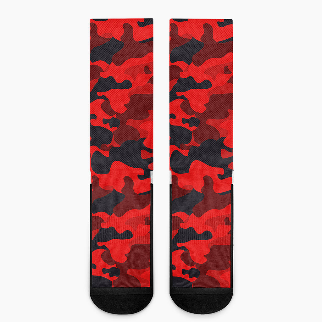 Red And Black Camouflage Print Crew Socks