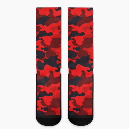 Red And Black Camouflage Print Crew Socks