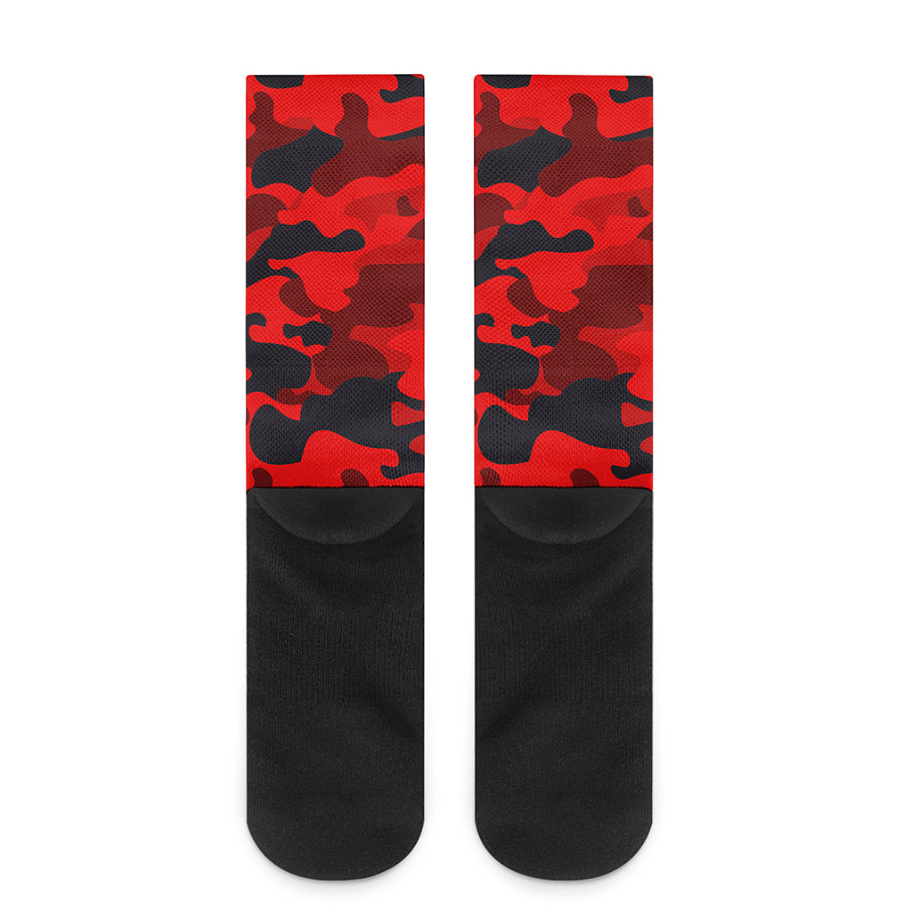 Red And Black Camouflage Print Crew Socks