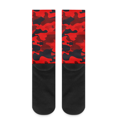 Red And Black Camouflage Print Crew Socks