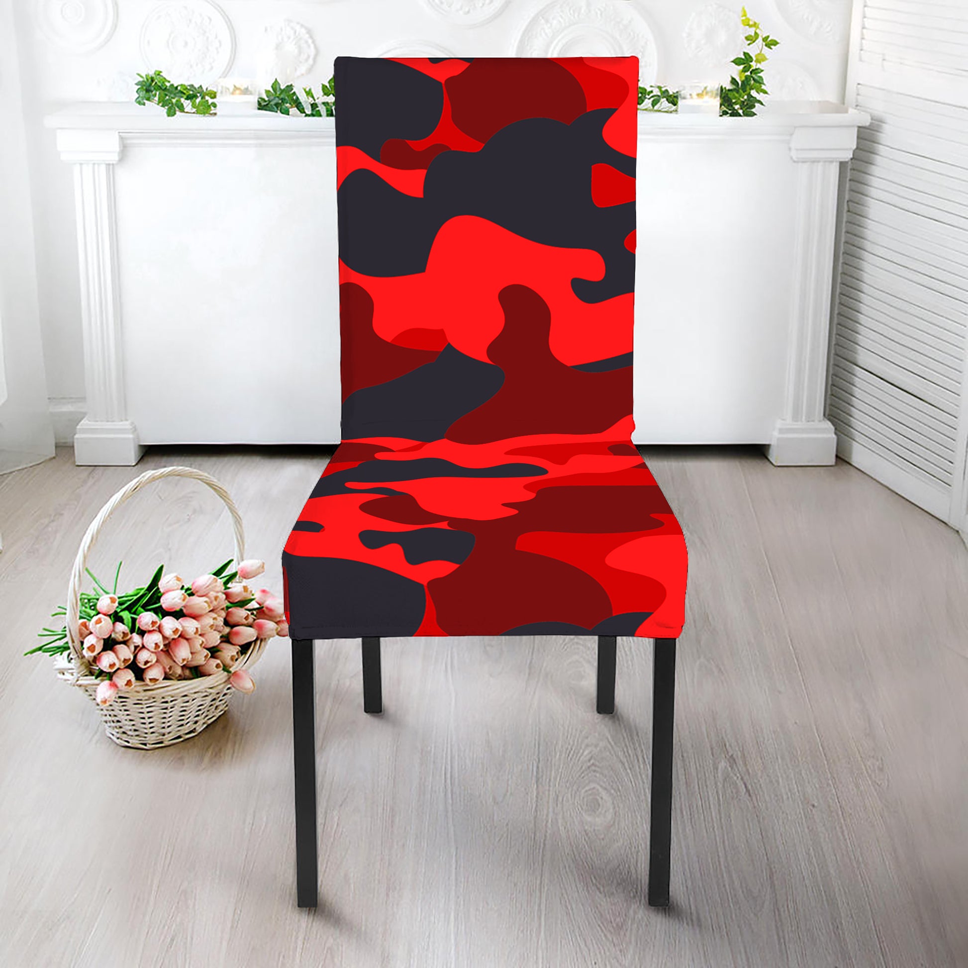 Red And Black Camouflage Print Dining Chair Slipcover