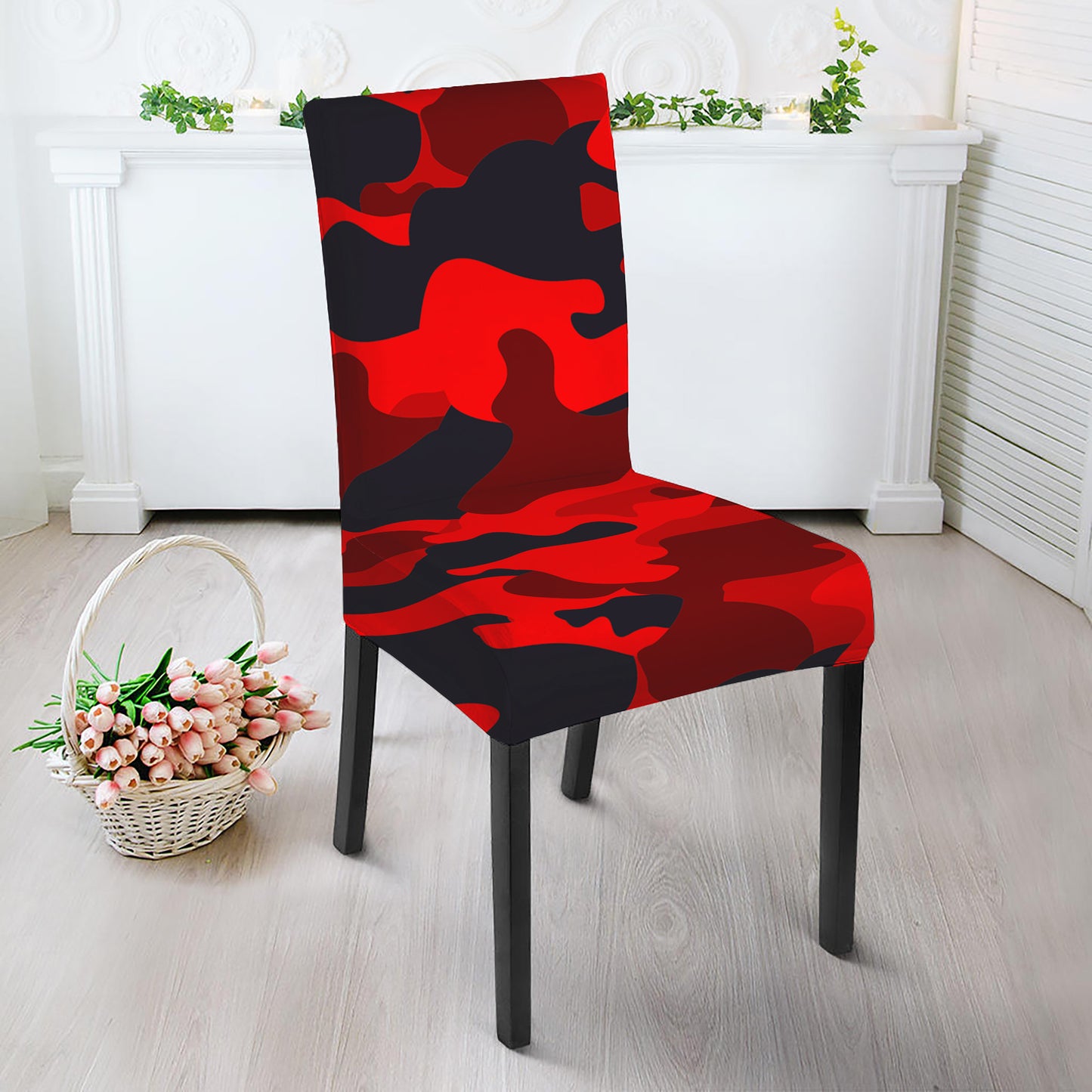 Red And Black Camouflage Print Dining Chair Slipcover