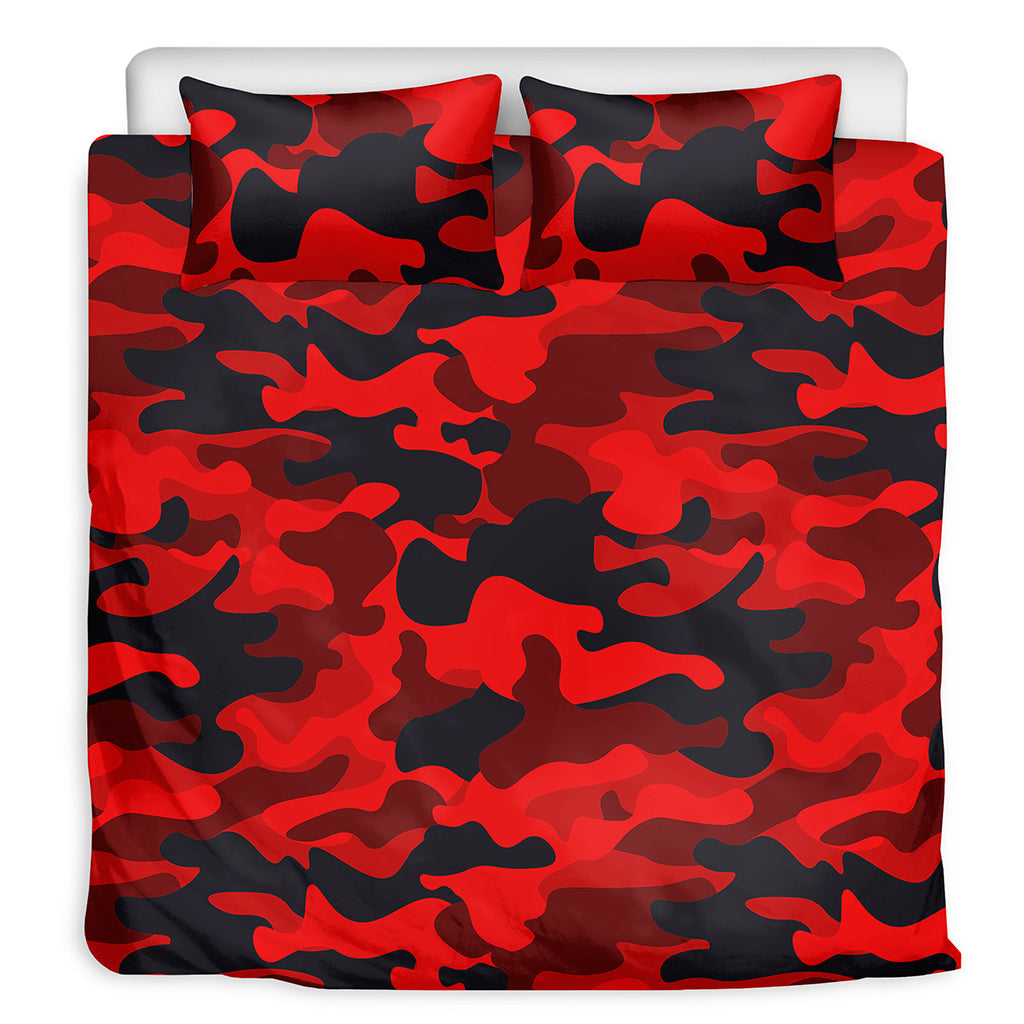 Red And Black Camouflage Print Duvet Cover Bedding Set