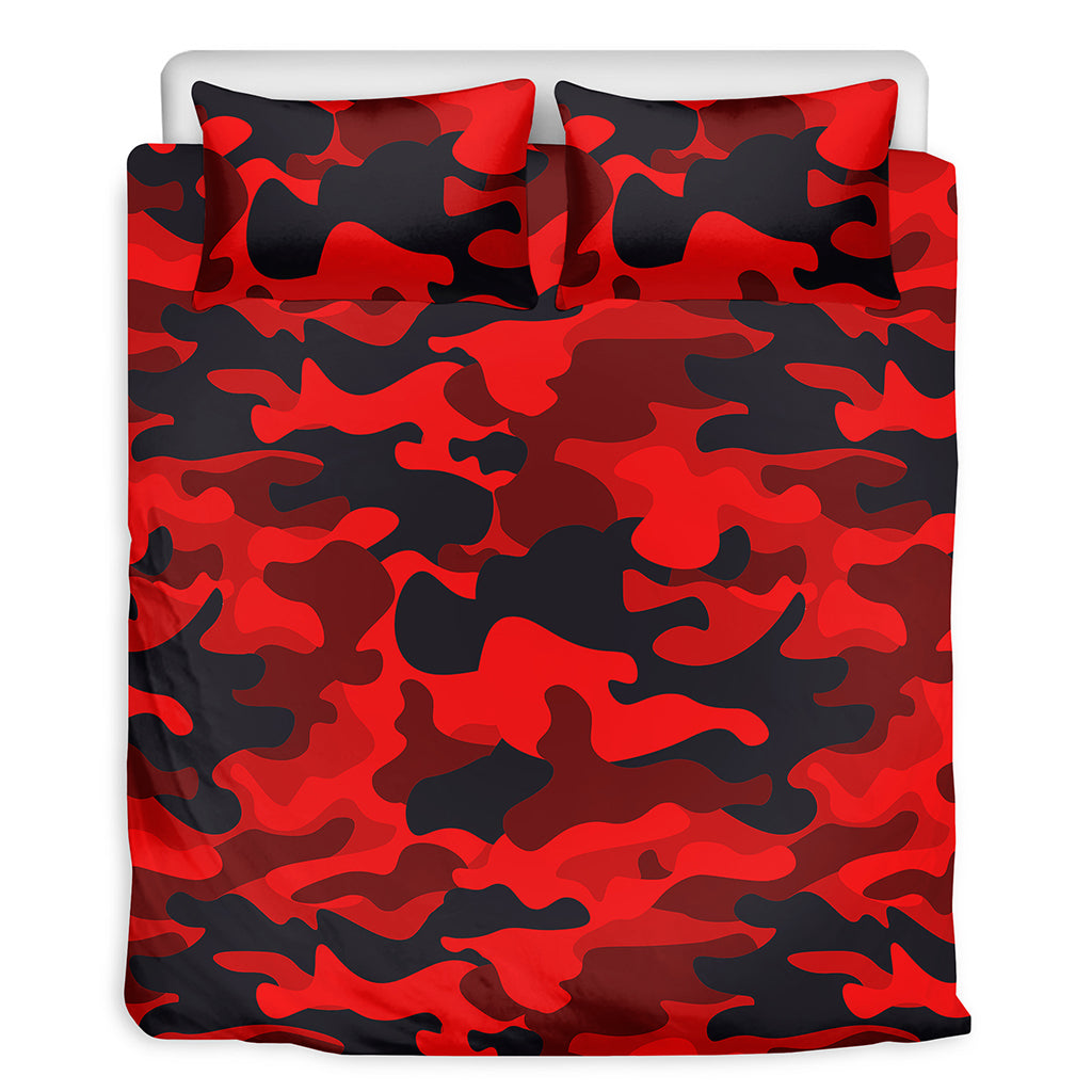 Red And Black Camouflage Print Duvet Cover Bedding Set