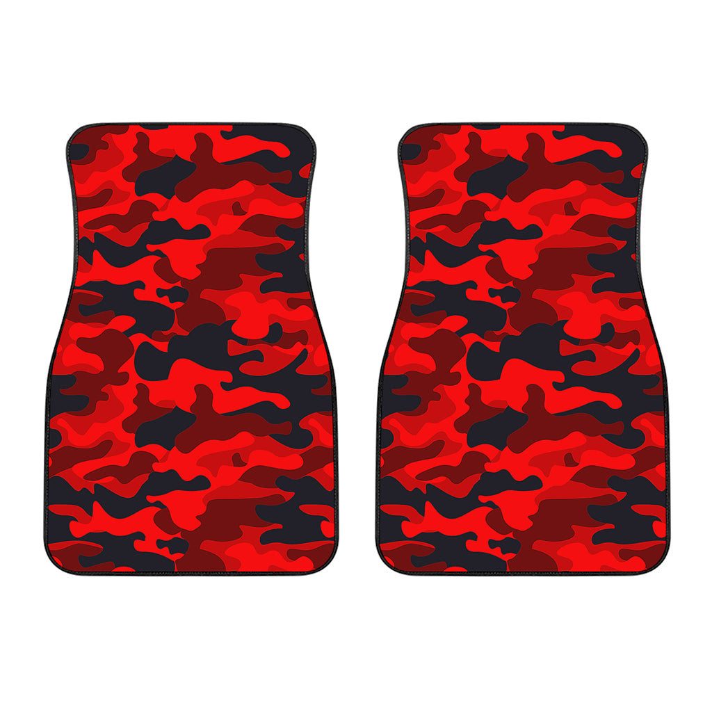 Red And Black Camouflage Print Front Car Floor Mats