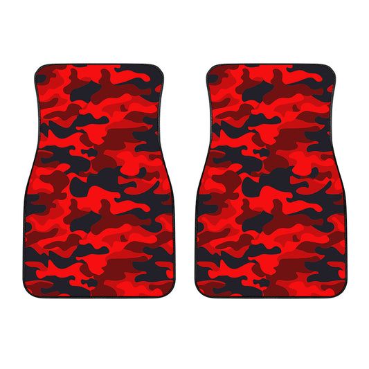 Red And Black Camouflage Print Front Car Floor Mats