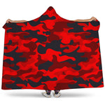 Red And Black Camouflage Print Hooded Blanket