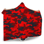Red And Black Camouflage Print Hooded Blanket