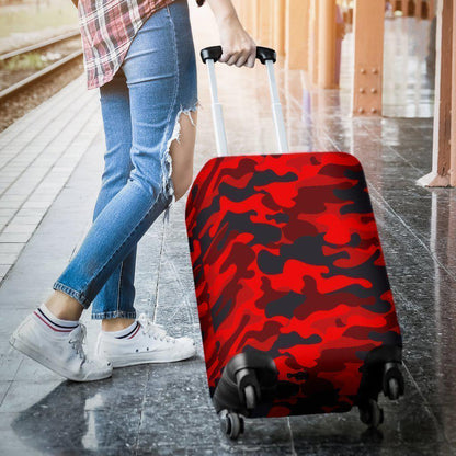 Red And Black Camouflage Print Luggage Cover GearFrost