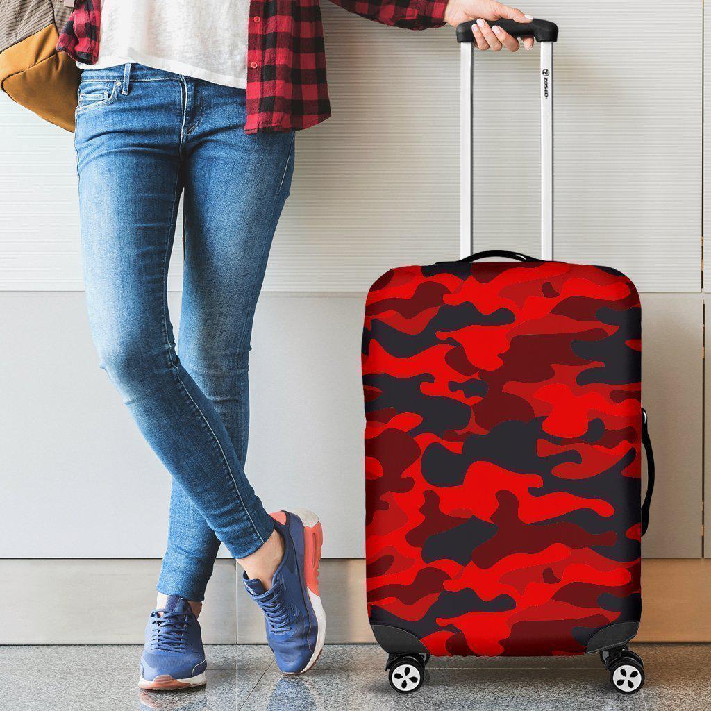 Red And Black Camouflage Print Luggage Cover GearFrost
