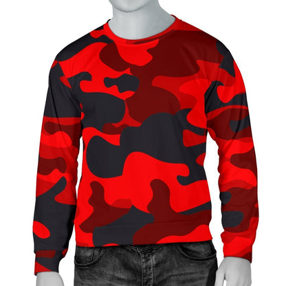 Red And Black Camouflage Print Men's Crewneck Sweatshirt GearFrost