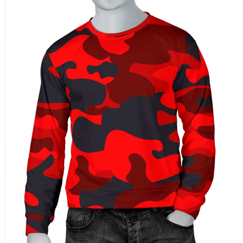 Red And Black Camouflage Print Men's Crewneck Sweatshirt GearFrost