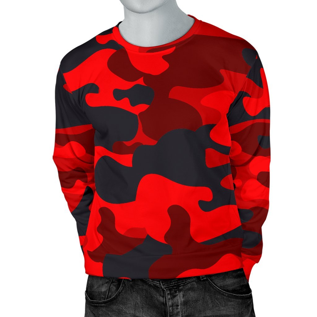 Red And Black Camouflage Print Men's Crewneck Sweatshirt GearFrost