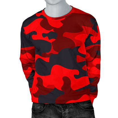 Red And Black Camouflage Print Men's Crewneck Sweatshirt GearFrost